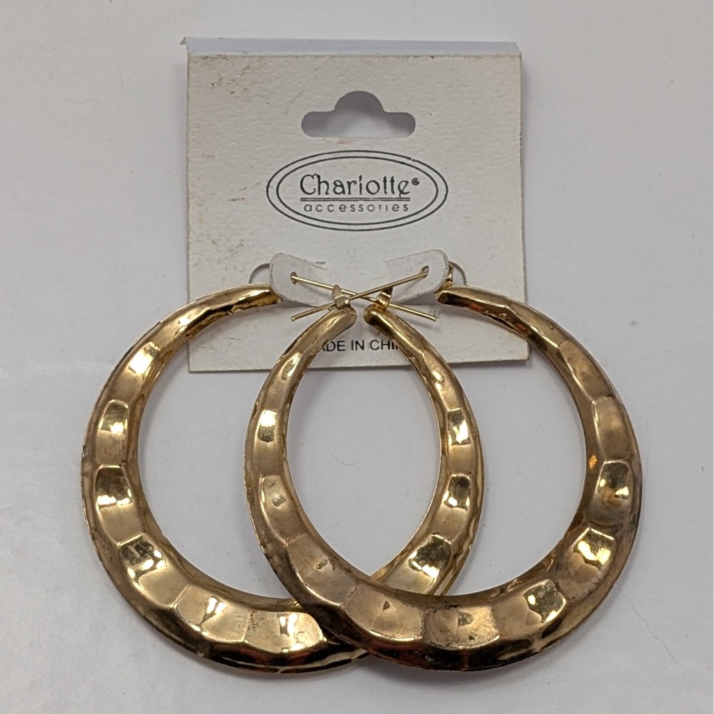 Charlotte Accessories Gold Hoop Earrings Hammered Texture Fashion Jewelry